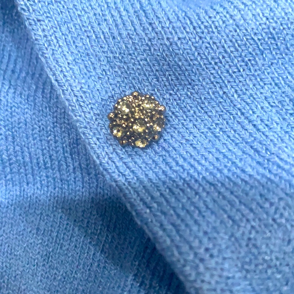NY & Company 3/4 Sleeve light blue cardigan with flower appliqués on the left. - Picture 8 of 8